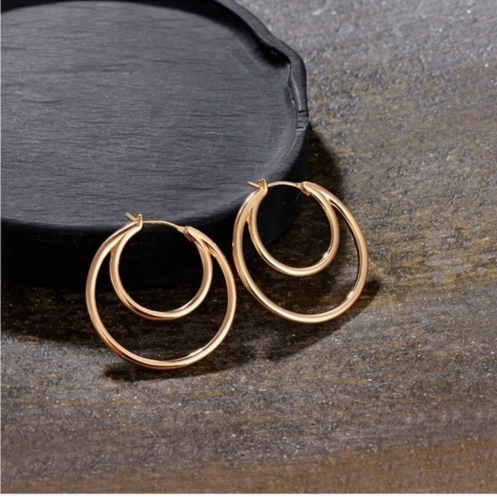 14k Gold Plated Double Hoop Earrings
